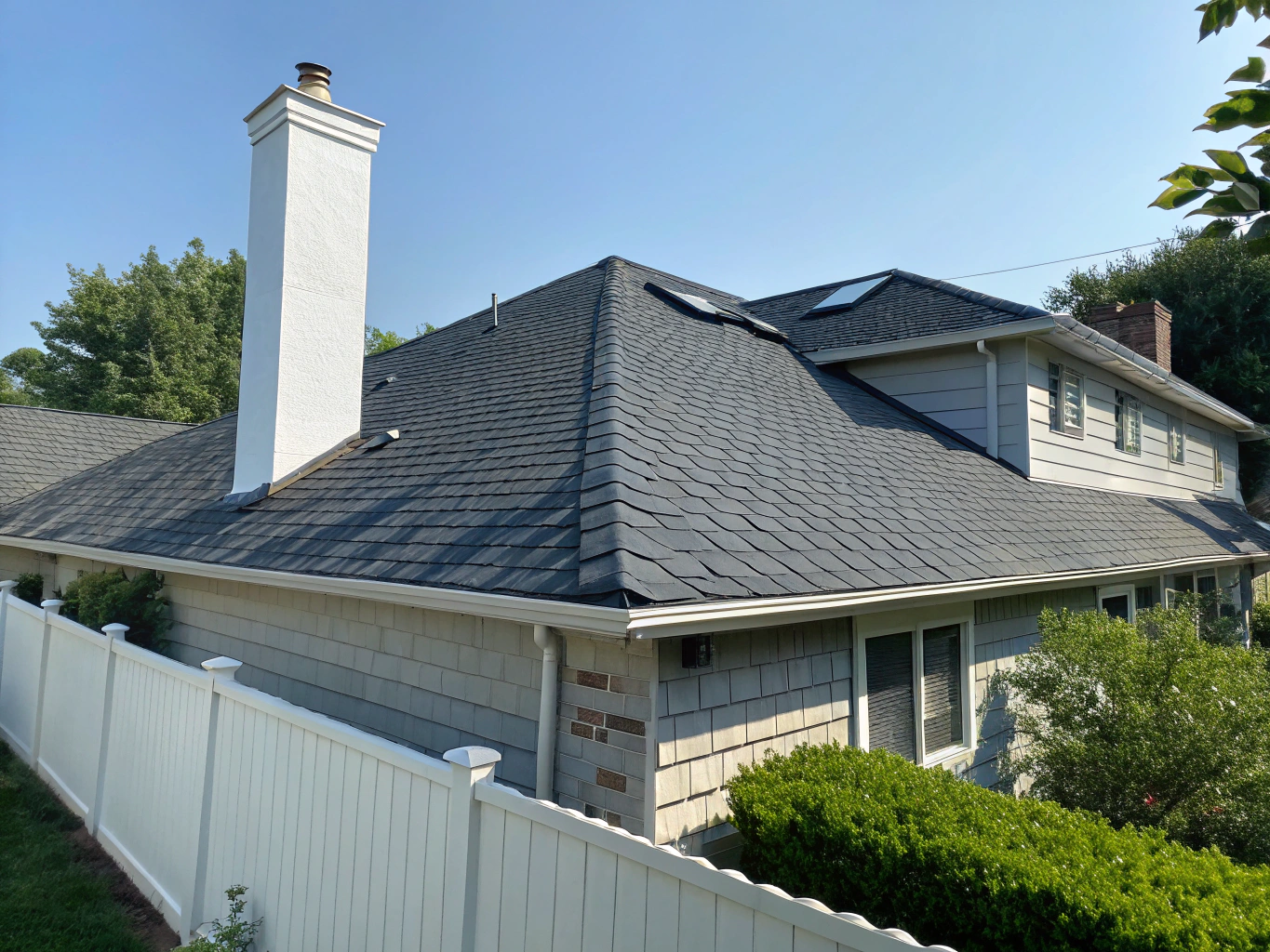 High-resolution architectural drone shot of a completed roof in the Twin Cities